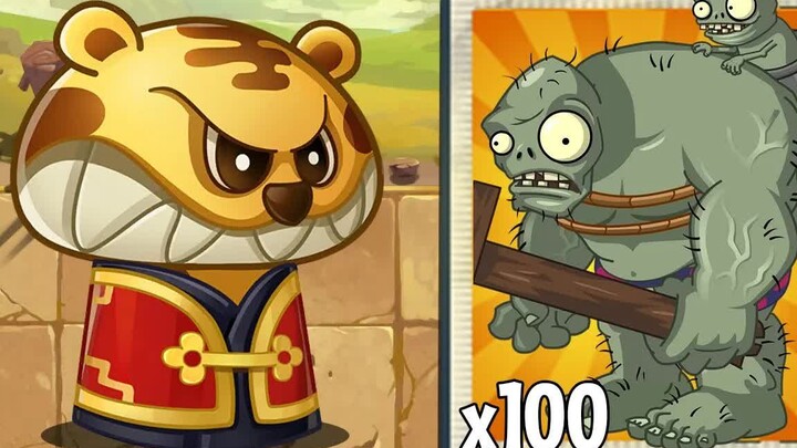 Mini Game PvZ 2 - Jamur Harimau & Semua Tanaman Level 100 Bertarung Melawan 100 Zombi Penjelmaan Bun