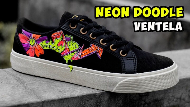 MENYALA BANGET! CUSTOM SEPATU VENTELA DOODLE NEON 🔥 🎨