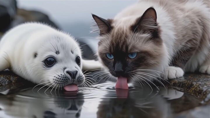 Humpback whale rescues a little seal from orcas and leaves it on a deserted island—while a ragdoll c