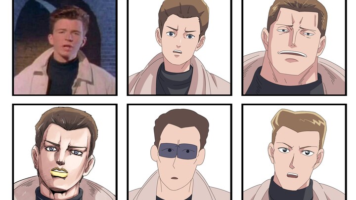 Rick Astley as portrayed by different cartoonists