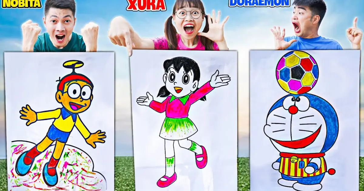 Hình ảnh tô màu Doremon nobita xuka đẹp cho bé  VFOVN