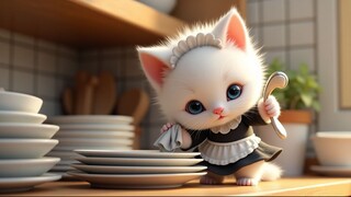 😻 Dish Duty: Cute Kitten Cleans & Mops Dishes!🐾💖 | #cat #kitten #vlog #cute