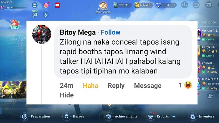 KAWAWA TALAGA ZILONG KO SAINYO MGA IDOL HAHAHA RAPID BOOTS AND 5 WINDTALKER IN RG HAHAHAHAHA😂