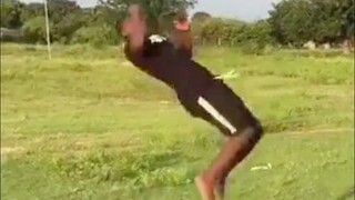 A near-death somersault, as if the soles of the feet were equipped with springs