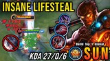 27 Kills No Death!! 100% Unstoppable Sun Insane Lifesteal - Build Top 1 Global Sun ~ MLBB