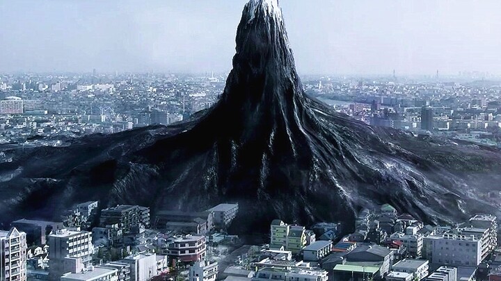 A black Mount Fuji rises over Tokyo, formed from corpses and garbage, suddenly giving birth to terri