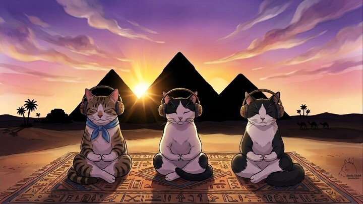 Egiptian Sunrise - Relaxing Acoustic Lofi & Ghibli Style Cat Animation [30 Mins]