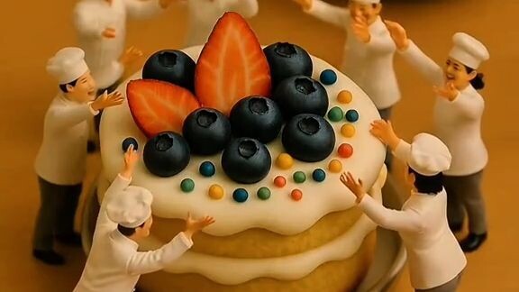 Membuat Kue, kartun mini, miniatur