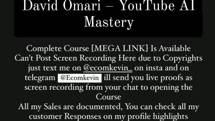 DAVID OMARI - YOUTUBE AI MASTERCLASS COURSE IS AVAILABLE AT LOW COST intrested DM me yes
