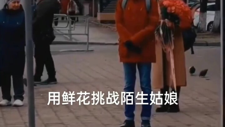 如果一个人在陌生的城市呀，感情始终在流浪，对于爱情不妨大胆勇敢一点，用鲜花挑战陌生姑娘，也许得到是微笑，是缘份，也有可能是真挚的爱情和她今天最幸福的时刻