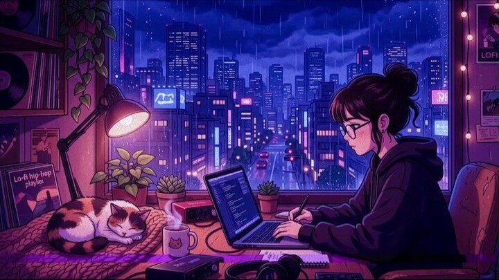 【Lofi/1小时】当赛博女孩的代码开始卡顿… 适合深夜/学习/专注的赛博发呆空间 🎧✨