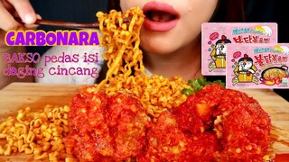 ASMR SAMYANG CARBONARA BAKSO ISI DAGING CINCANG PEDAS | ASMR MUKBANG INDONESIA