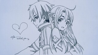 Menggambar Anime Kirito Dan Asuna || SWORD