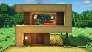 ⚒️ Minecraft : How To Build a Small Survival Wooden Modern House_마인크래프트 건축 : 작은 야생 나무 모던하우스 만들기