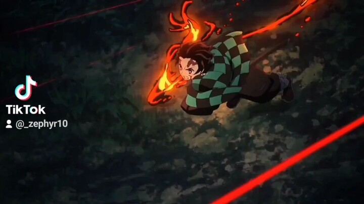 Tanjiro giving his best to slay the demon