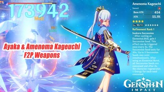 Ayaka & Amenoma Kageuchi F2P Weapons Damage Showcase - Genshin Impact 2.0 Pyro Ayaka