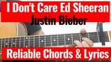 Ed Sheeran & Justin Bieber - I Don't Care - Reliable Chords with Lyrics Cover
