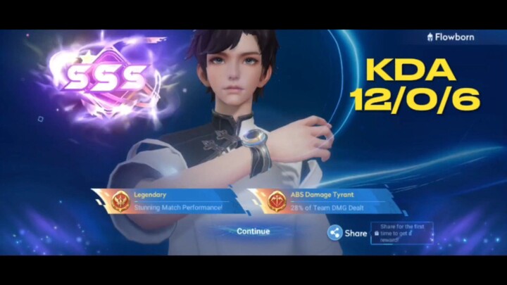 KDA 12/0/6 Highlight Flowborn Assassin (unreleased) Honor Of King
