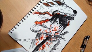 drawing Aki Hayakawa with pen