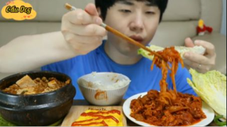 Thịt xào, canh kim chi đậu hủ, trứng cuộn phần 8 #mukbang