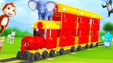 Monkey Double Decker Elephant Train Ride in Zoo | Funny Animals in Forest | New 3D Comedy in Jungle