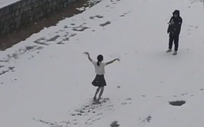 There is a dancer in the snow, dancing barefoot, so brave