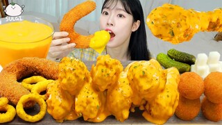 ASMR MUKBANG| 직접 만든 치즈 양념치킨 소세지 치즈볼 먹방 & 레시피 FRIED CHICKEN AND CHEESE EATING