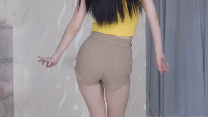 AOA Short Skirt Brown Shorts High Heels Back View C4471