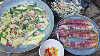 Cá cơm kho, canh chua tôm bông sua đũa ''Bữa cơm trên ghe'' | Ngư Dân Miền Tây