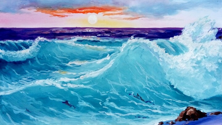 海上日落，绘画是一个治愈的过程