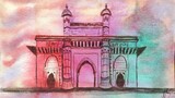 Vibrant Gateway of India. Watercolour satisfying painting
