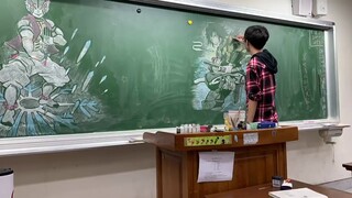 捕捉大师球！小哥黑板手绘《鬼灭之刃》