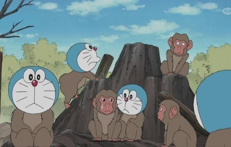 Doraemon: The animals have grown the faces of Nobita and Blue Fatty, and Fat Tiger is confused by th