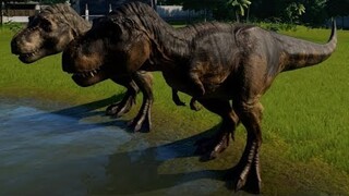 Jurassic World Evolution - 2 Tyrannosaurus Rex vs 2 Spinoraptor (1080p 60FPS)