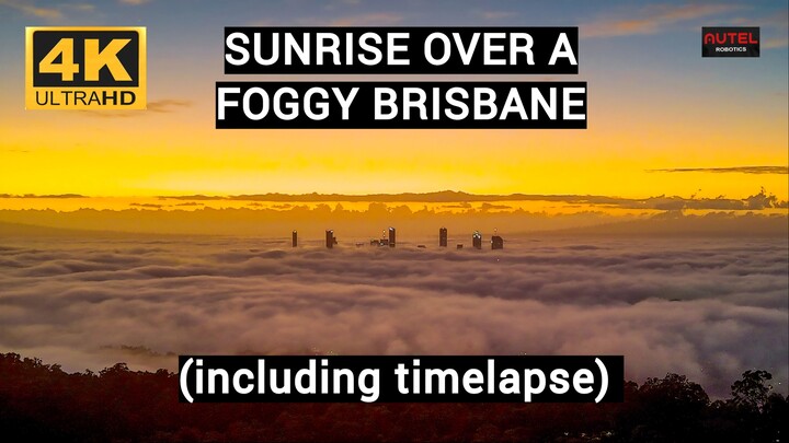 Sunrise over foggy Brisbane (including timelapse) Australia