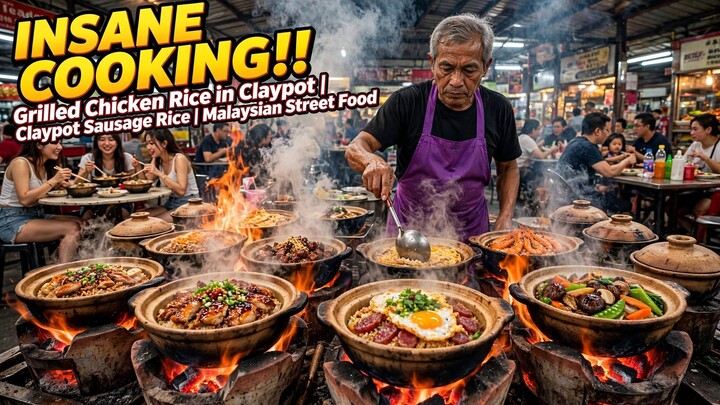 INSANE COOKING!! Grilled Chicken Rice in Claypot | Claypot Sausage Rice | Malaysian Street Food