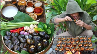 Cooking Snail BBQ on Stove Eating with Chili Sauce So Delicious in my Beautiful Gardant