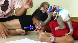 Maki Stop immediately!!​ Tiny Baby Maki Bite Pull hair Pisey because Pisey Refuse To him play pencil