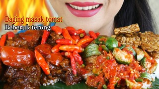 MAKAN DAGING MASAK TOMAT, BEBERUK TERONG, TEMPE GORENG | EATING SOUNDS