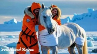 Snow horse is saved by rescue team with millions of barnacles and bees