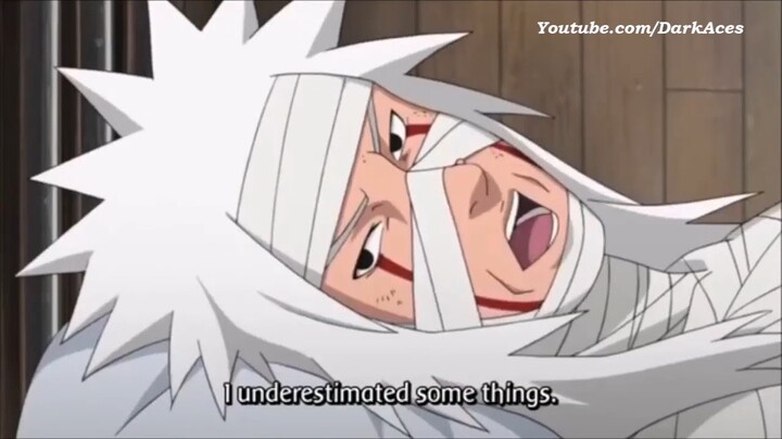 Naruto's four tail transformation almost destroys Jiraiya