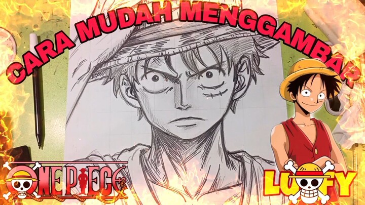 cara mudah menggambar Luffy, one piece