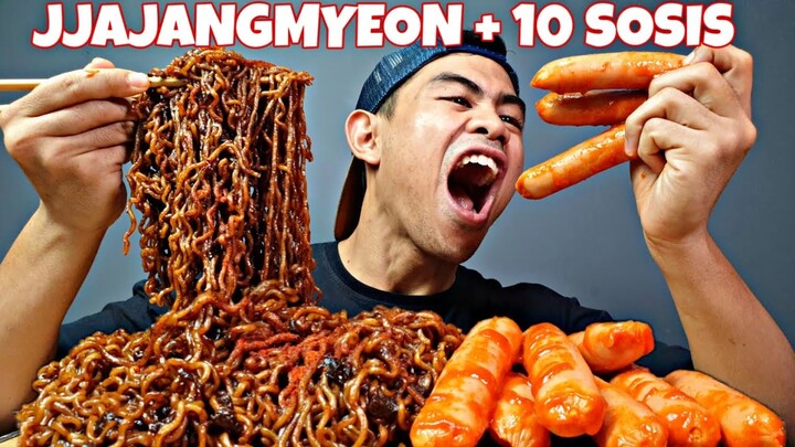 MUKBANG JJAJANGMYEON PORSI JUMBO PAKE 10 SOSIS KANZLER SINGLE HOT!
