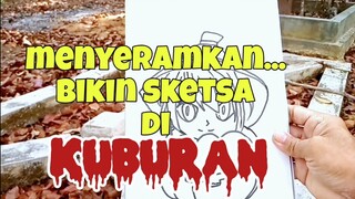 Menyeramkan!!! menggambar di atas kuburan tua.