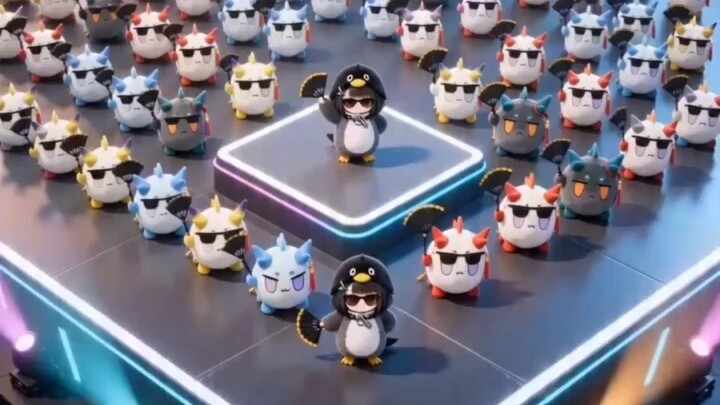 Chú chim cánh cụt nhỏ làm vũ công chính, rồng bong bóng làm vũ công phụ