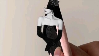 Blue Line Painting: Black and White Outfit