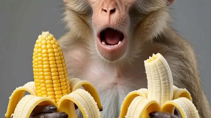 猴子吃香蕉玉米太搞笑了 😂🍌🌽 | Funny Monkey Reaction