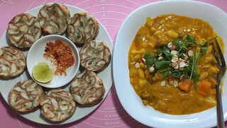bánh mì luộc súp cà ri.món mới thơm ngon béo ngậy.