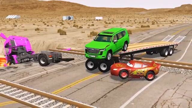Flatbed Truck Mcqueen  _ Transportation with Truck - Pothole vs Car _649
