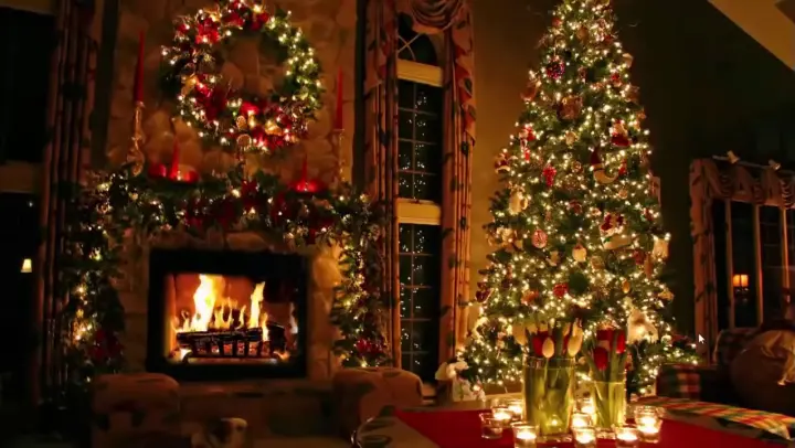 Classic Christmas Music with a fireplace and Beautiful Background Classics 2 hours